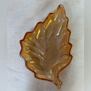 Amber Leaf-Shaped Glass Dish